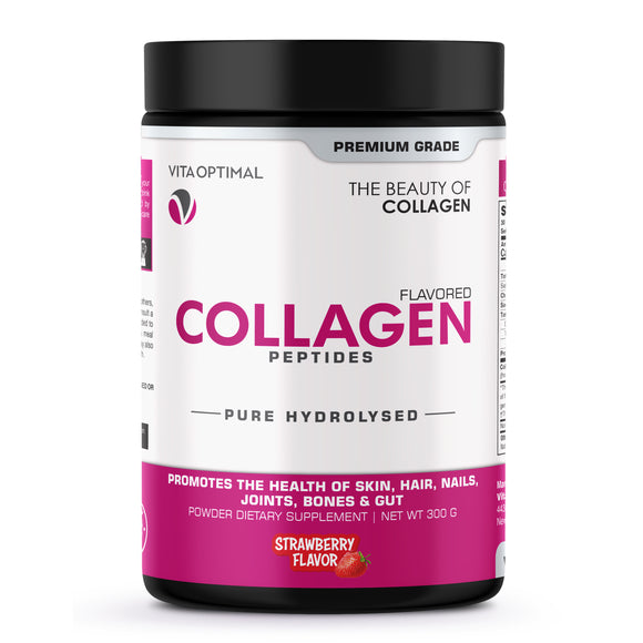 HYDROLYZED COLLAGEN POWDER - SKIN HAIR NAILS JOINTS - PREMIUM GRADE - STRAWBERRY FLAVORED 300G