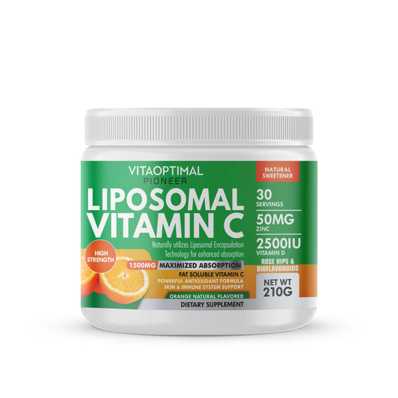 LIPOSOMAL VITAMIN C POWDER - PLUS ZINC, VITAMIN D 2500IU, ROSE HIPS & BIOFLAVONOIDS - POWERFUL COMPLEX - 210G