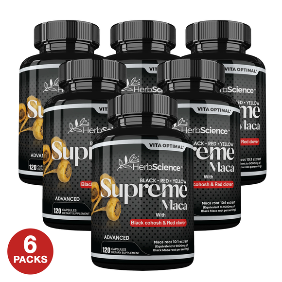 SUPREME MACA ADVANCED - WORLD’S NO1 - MOST POTENT BLACK MACA ROOT EXTRACT BLEND PLUS RED & YELLOW MACA X 6 BOTTLES