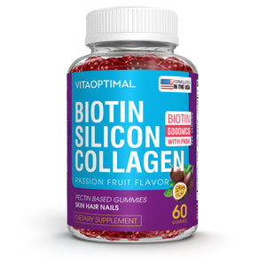 Skin, Hair & Nails Gummies - Biotin 6000mcg, Collagen, Silicon, PABA & Various Vitamins - Delicious Chewy Gummies - Vita Optimal LLC
