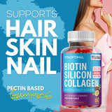 Skin, Hair & Nails Gummies - Biotin 6000mcg, Collagen, Silicon, PABA & Various Vitamins - Delicious Chewy Gummies