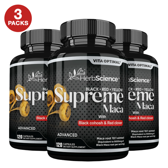 SUPREME MACA ADVANCED - WORLD’S NO1 - MOST POTENT BLACK MACA ROOT EXTRACT BLEND PLUS RED & YELLOW MACA X 3 PACKS